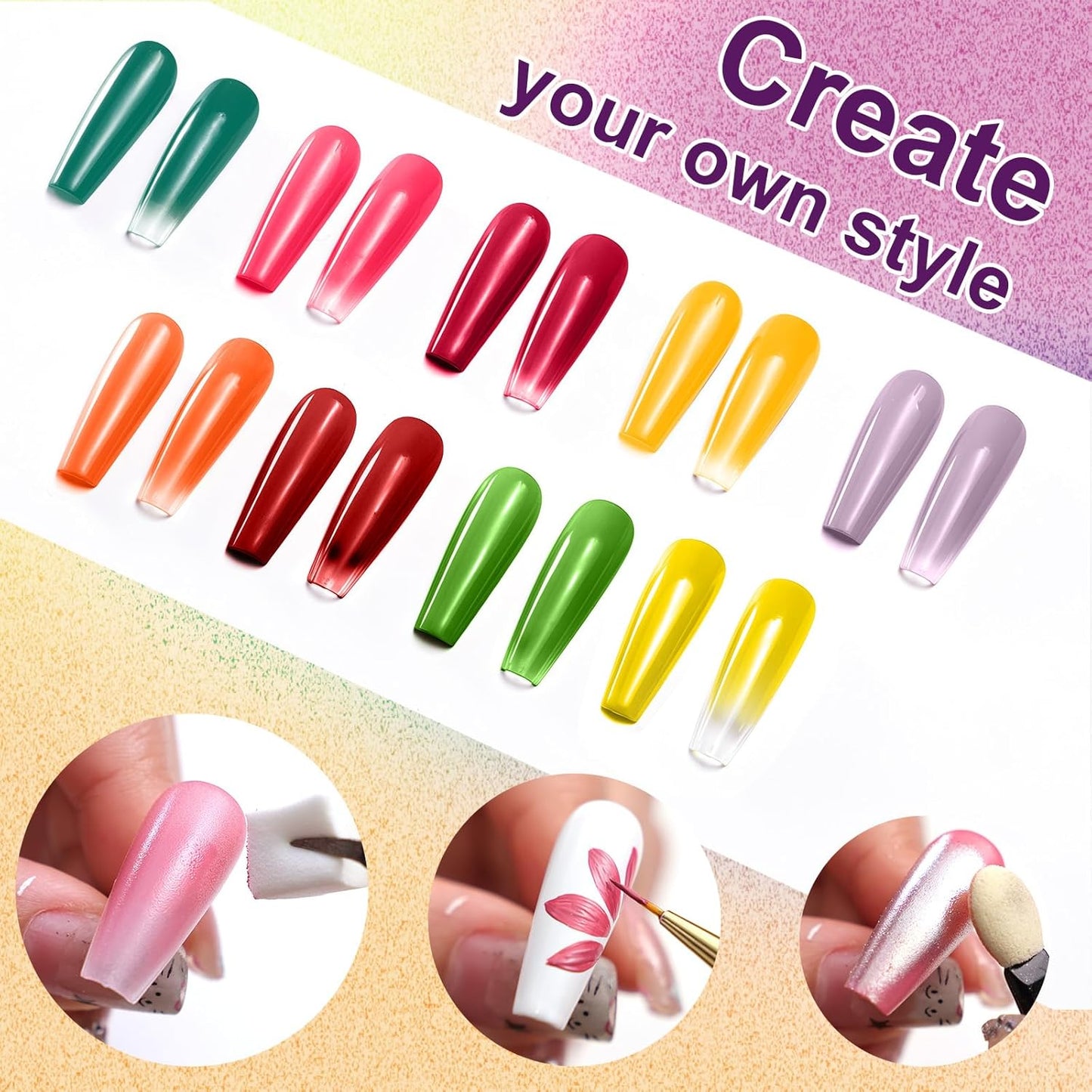 Gradient Painting Gel, 9 Bright Colors Ombre Gel Nail Polish for Pigment Pat Aura Nails French Ma nicure Soak Off UV Long-lasting No-wipe Home Salon DIY Nail Art Vegetable Salad