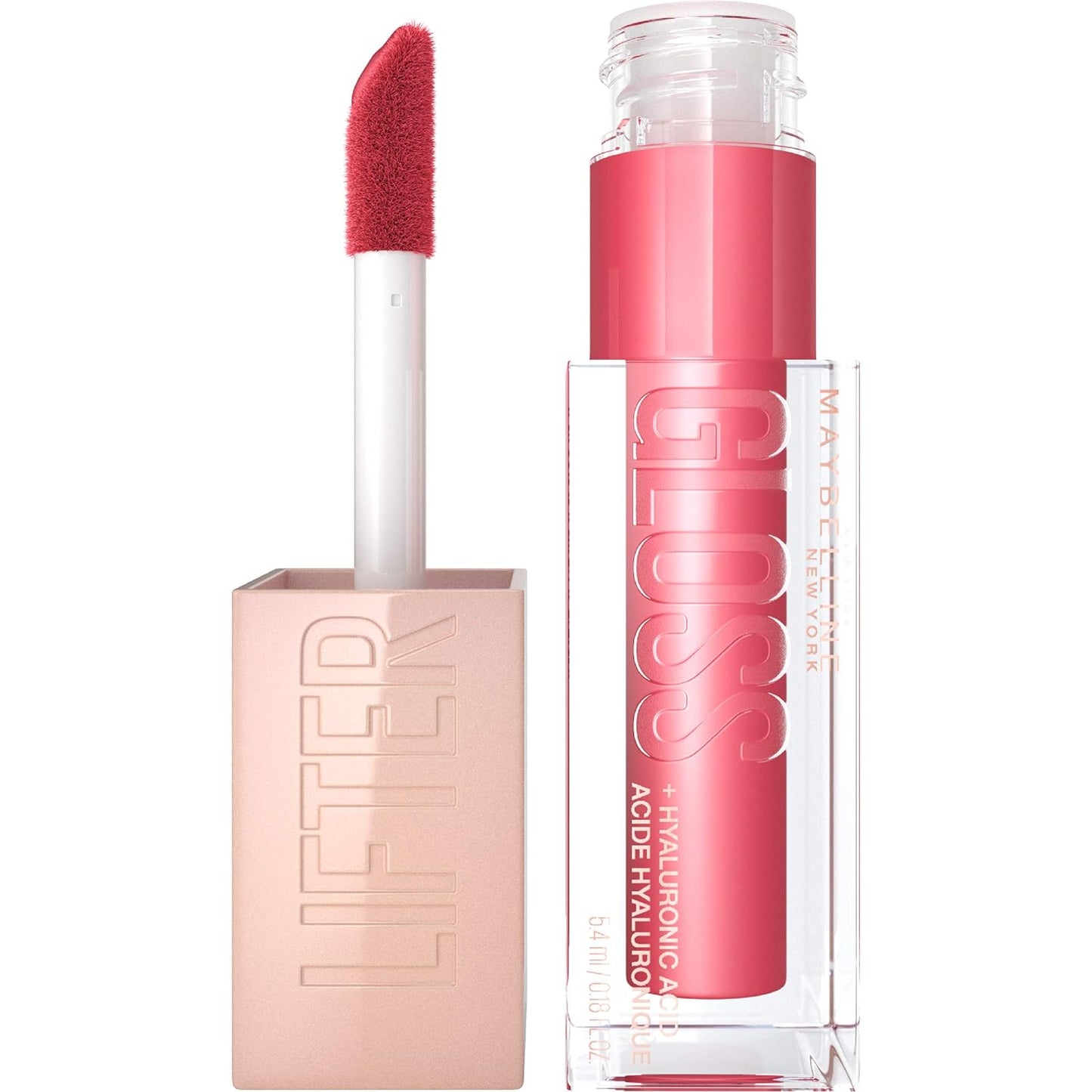 Maybelline Lifter Gloss, Hydrating Lip Gloss with Hyaluronic Acid, High Shine for Plumper Looking Lips, Heat, Raspberry Neutral, 0.18 Ounce (Pack of 2)