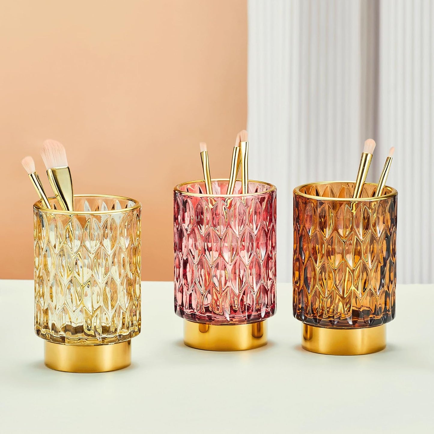 Makeup Brush Holder Organizer,Toothbrush Holders,Desk Pen Pencil Holder,Multifunctional Vintage Glass Brush Cup（A39-5-US）