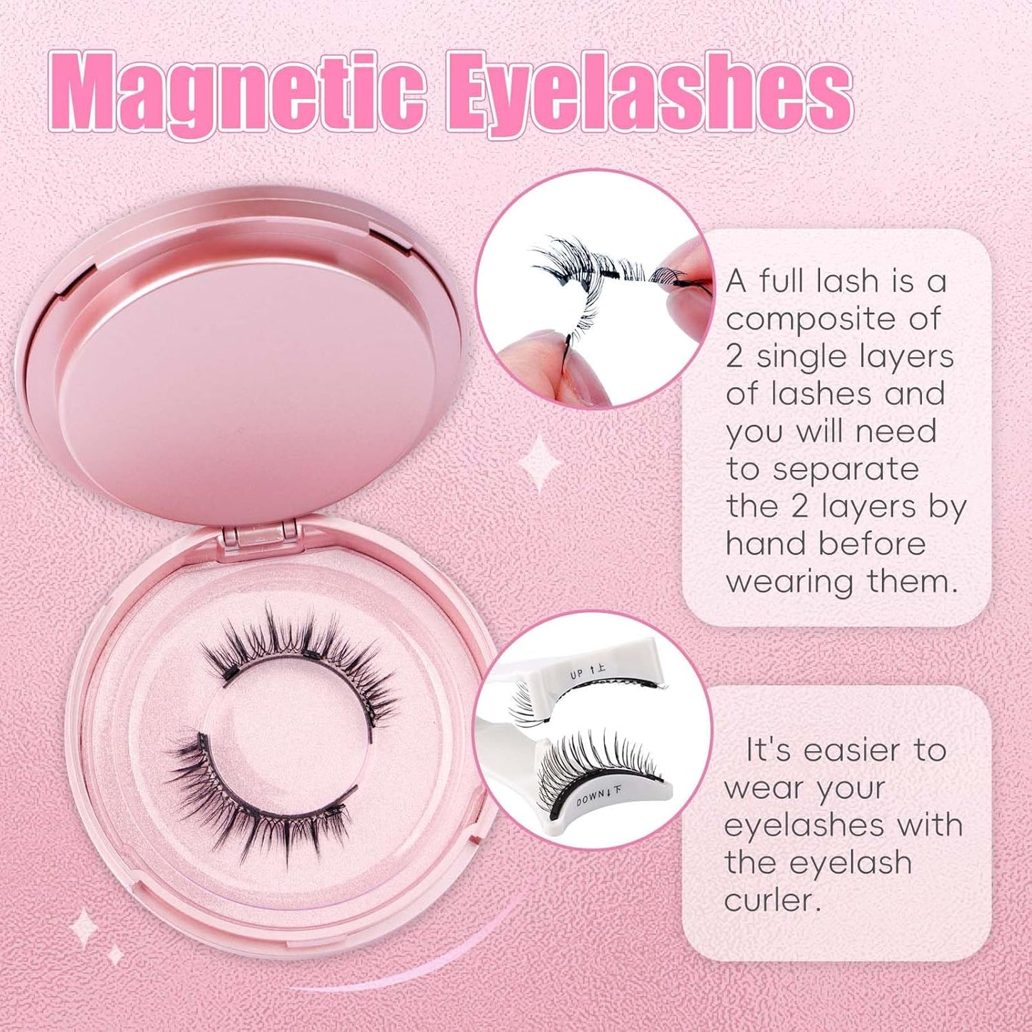 FADLASH Magnetic Eyelashes with Applicator 2 Pairs Waterproof Cat Eye Magnetic Lashes Natural Look Reusable Easy to Wear and Remove, Black (079+B01)