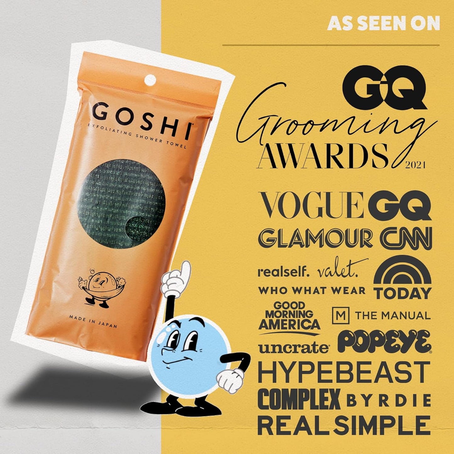 GOSHI Exfoliating Shower Towel - Rip-Resistant Exfoliating Washcloth for All Skin Types - Moss Green - Made in Japan