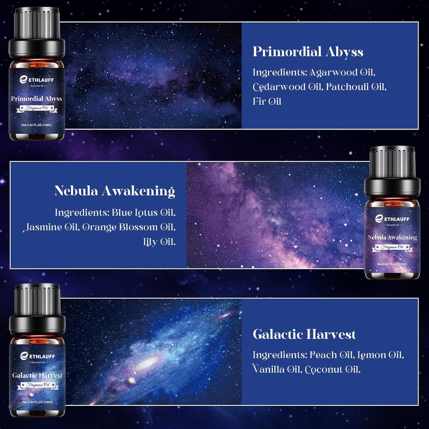 Essential Oil Blends, Starry Spell Essential Oil Set for Diffusers for Home, Humidifiers, Candle Making, Magical Aromatherapy Blends - Stress Relief, Calm Mind, Relax, Meditate, 6x10ml