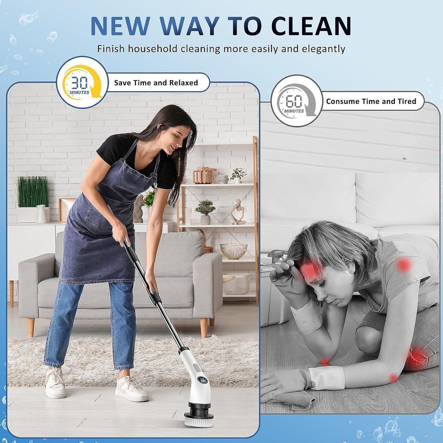 Electric Spin Scrubber Upgraded Battery with Extra-Long Runtime, IPX7 Waterproof Power Cleaner with 7 Brush Heads, 2 Speeds Adjustable Long Handle for Bathroom, Floor, Shower, Tile & Kitchen Cleaning