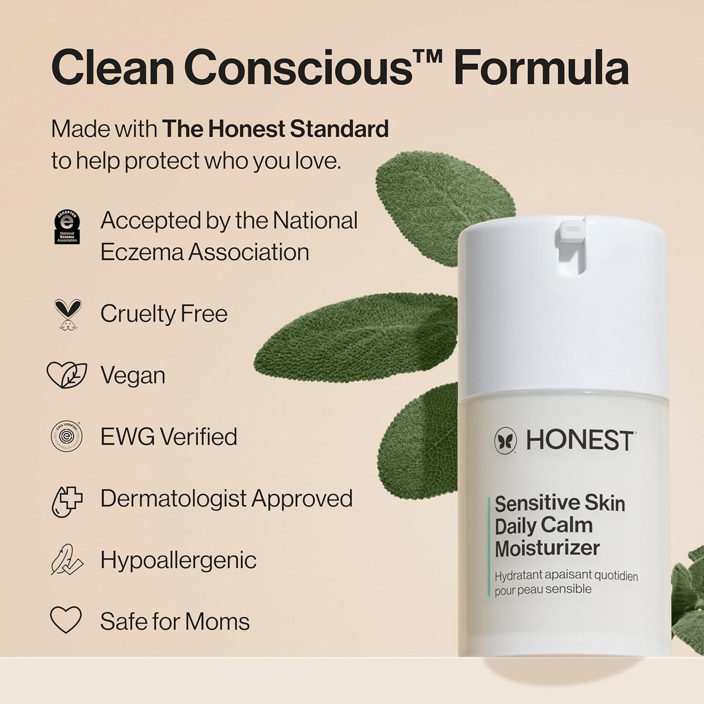 Honest Beauty Sensitive Skin Daily Calm Lightweight Moisturizer | Reduces Redness, Hydrates, + Calms Skin | Hypoallergenic, Fragrance Free, Vegan | 1.7 fl oz