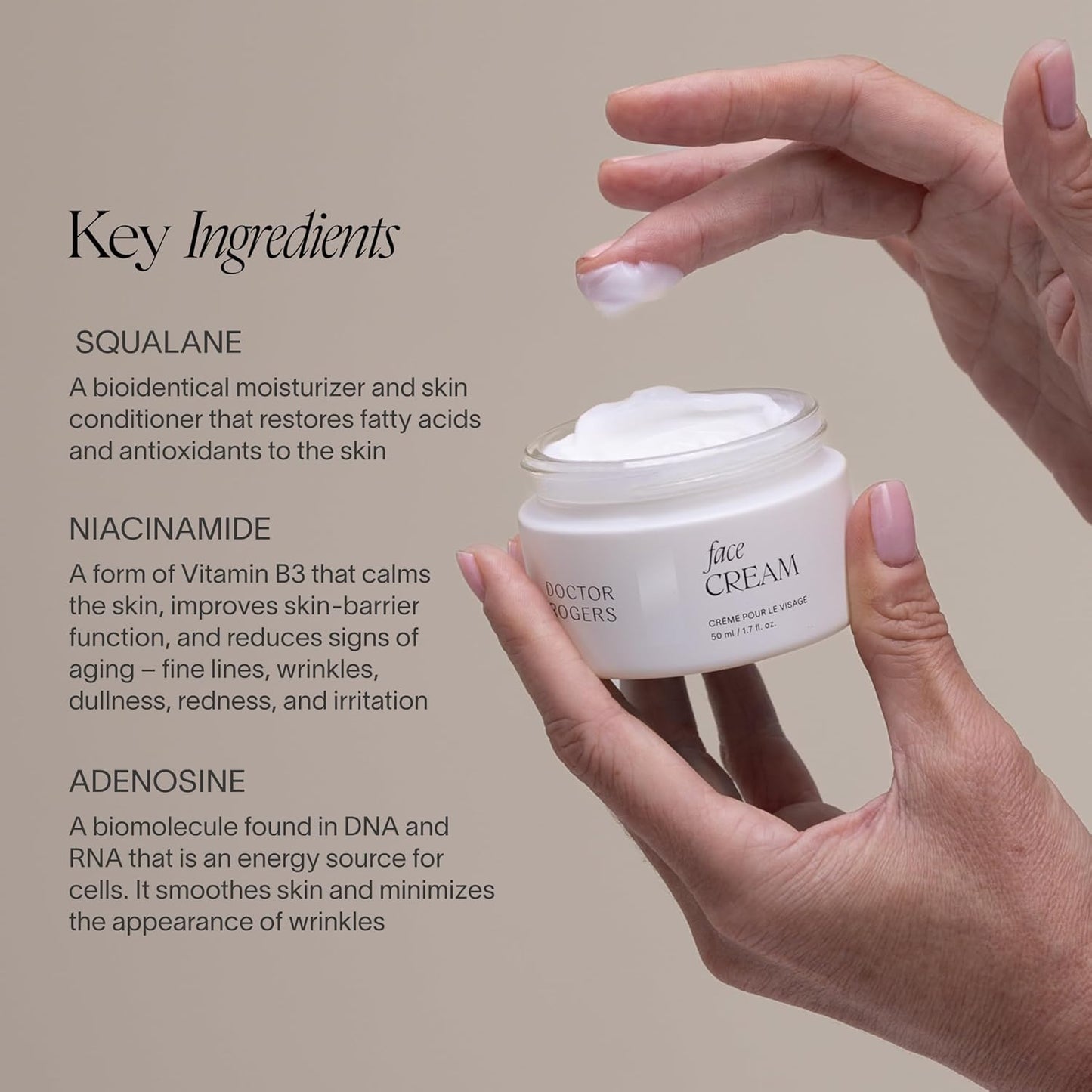 Doctor Rogers Face Cream Moisturizer: Hydrating Facial Cream. With Niacinamide, Shea Butter & Squalane. Anti-Aging & Moisturizing Lotion. Suitable for Sensitive & Dry Skin, 1.7 Ounce (50ml)