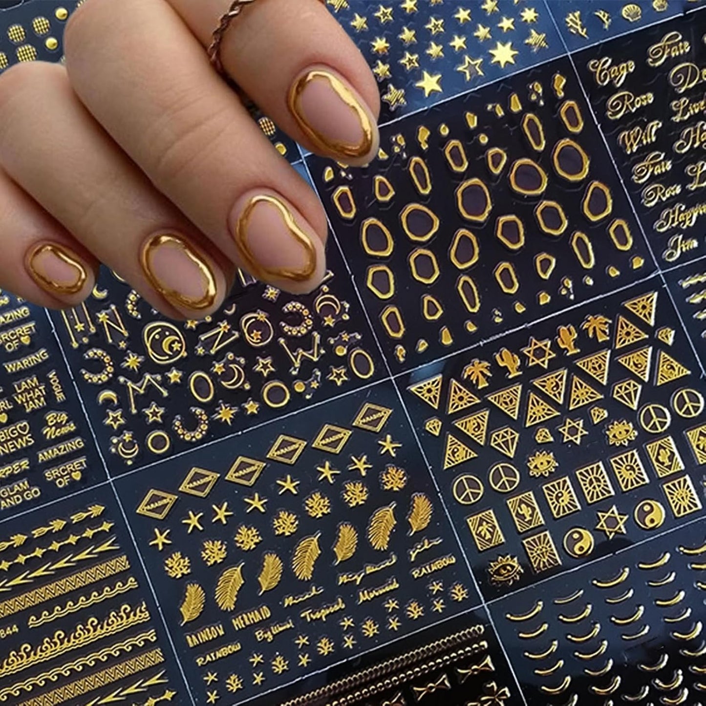 30 Pcs Glod Nail Art Stickers Decals Self-Adhesive Nail Decals Decorations Supplies Manicure Sliders for Women (Gold)