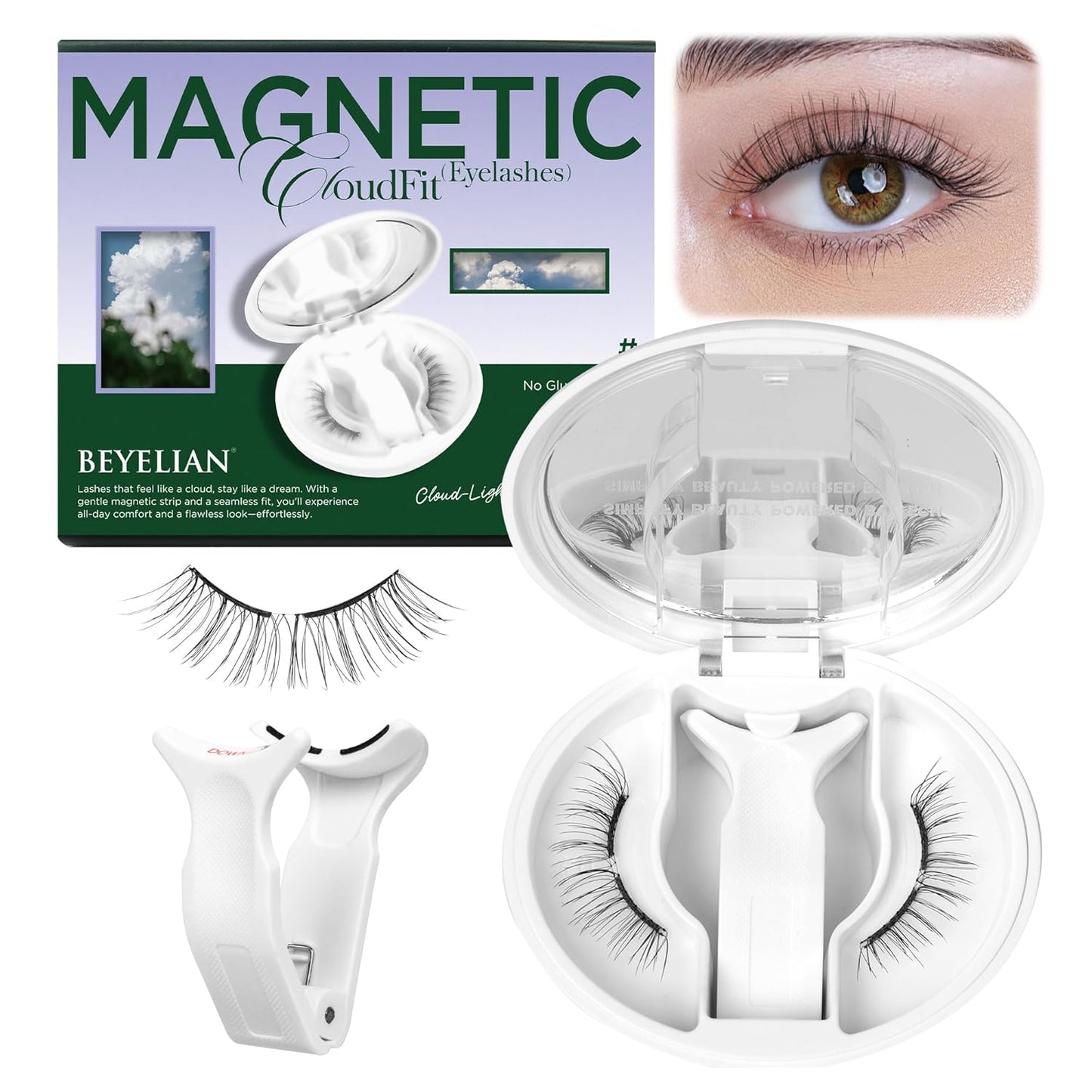 BEYELIAN Portable Magnetic Eyelashes with Applicator Kit All-In-One Box, Upgrade Soft Reusable Magnetic Lashes, No Glue Needed False Eyelashes for Eye (Lightweight & Comfortable)