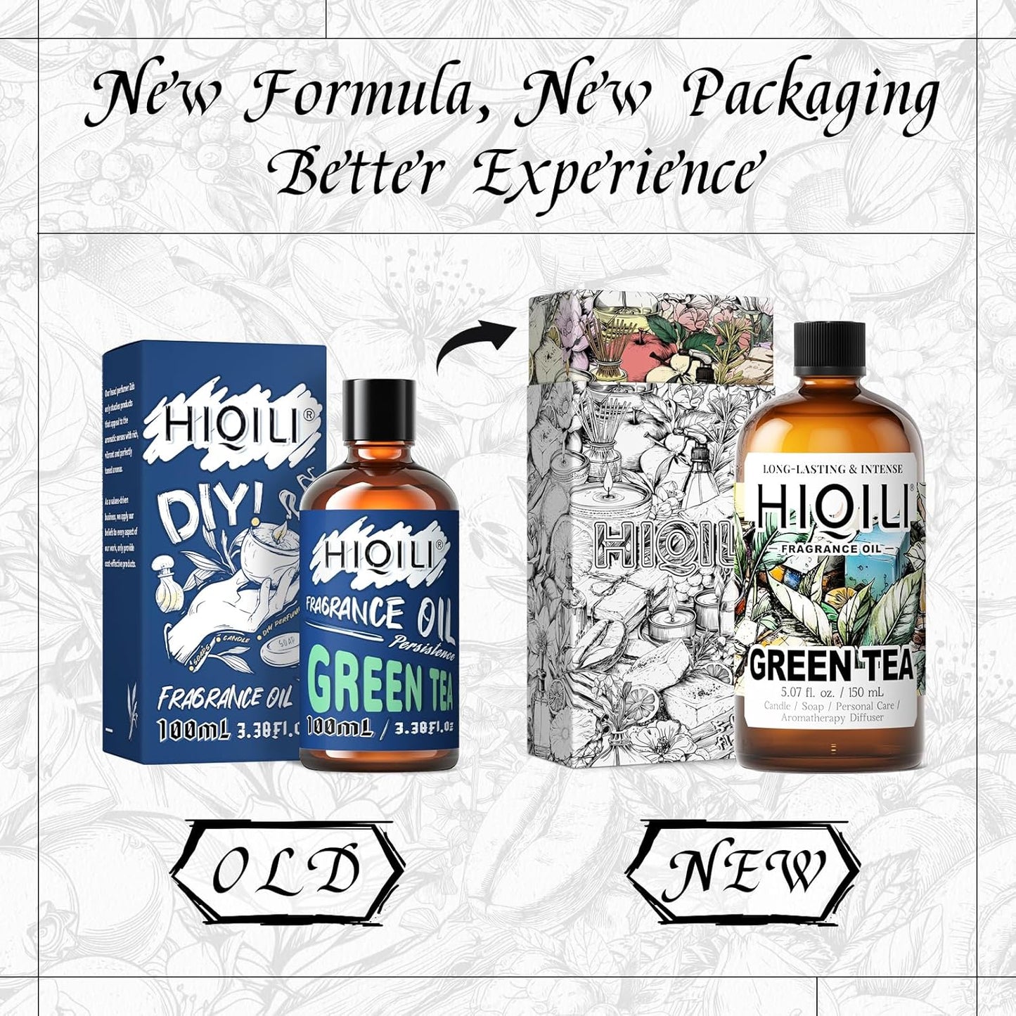 HIQILI Green Tea Fragrance Oil for Candle & Soap Making, Refreshing Scents, for Home Diffusers, Laundry Dryer Balls - 5.07 Fl Oz