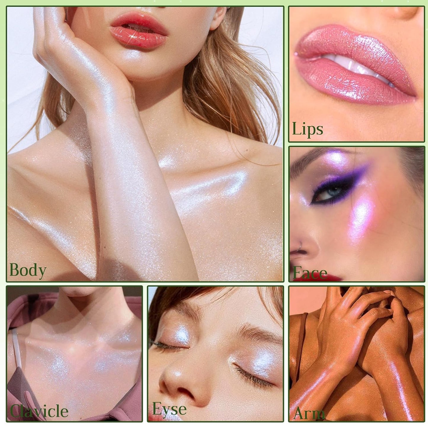 Highlighter Palette, Chameleon Face Shimmer Blush Makeup, Multichrome Glitter Holographic Iridescent Blue Sparkle, Rainbow Color Shifting Eyeshadow Cheek Contour Highlight Creamy Powder Pallet