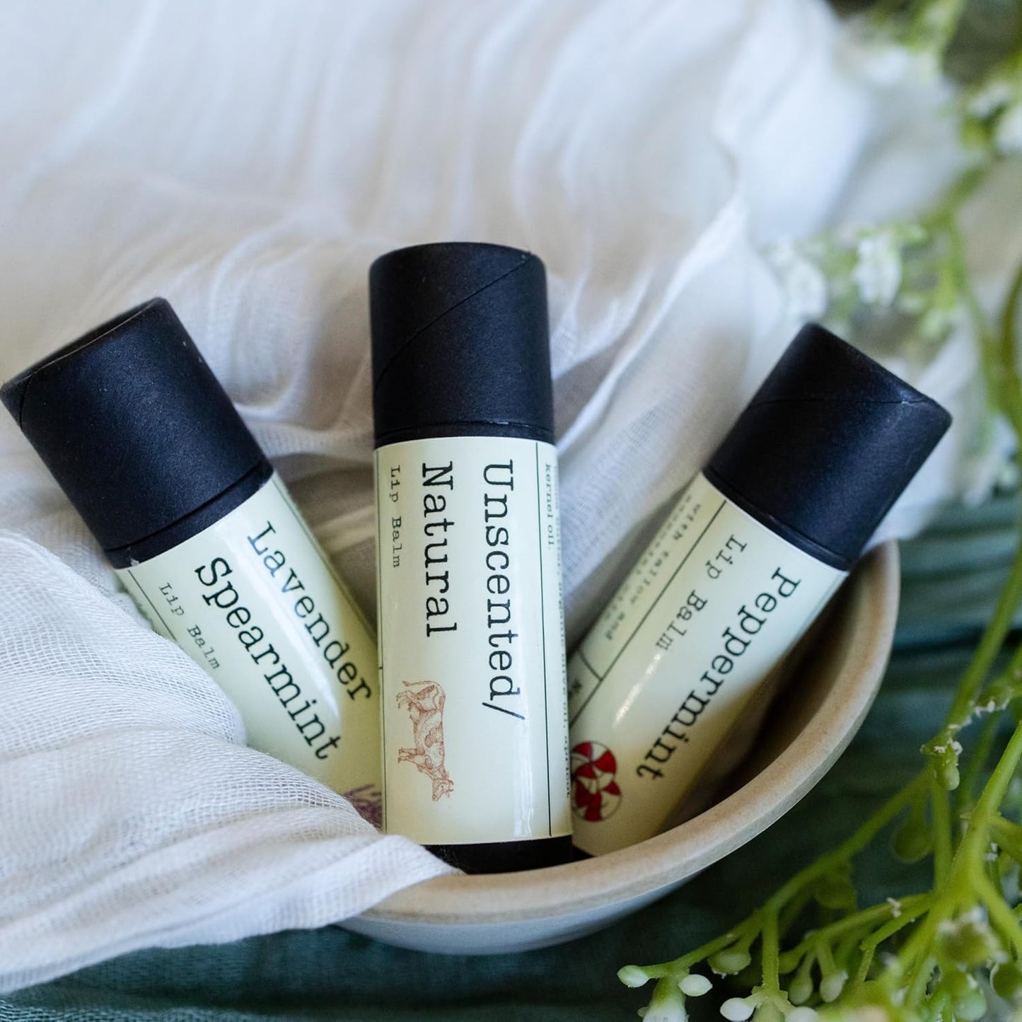 Handmade Tallow Lip Balm Collection: Unscented/Peppermint/Lavender-Spearmint (3x .33 oz)