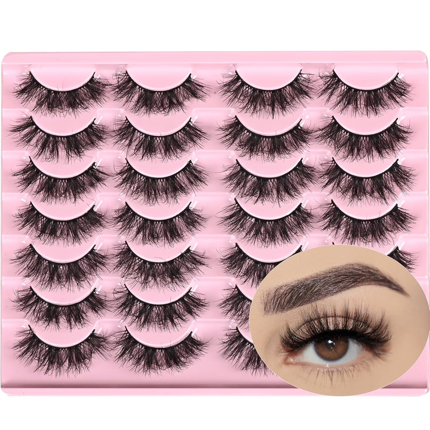 FARRED Fluffy Lashes Natural False Eyelashes Short Wispy Lash Pack 14 Pair Natural Look Cat Eye Strip Eyelash Small Fake Lashes Full Pestañas Sets for MUA and Beginners Daily Makeup (F11 | 7-16mm)
