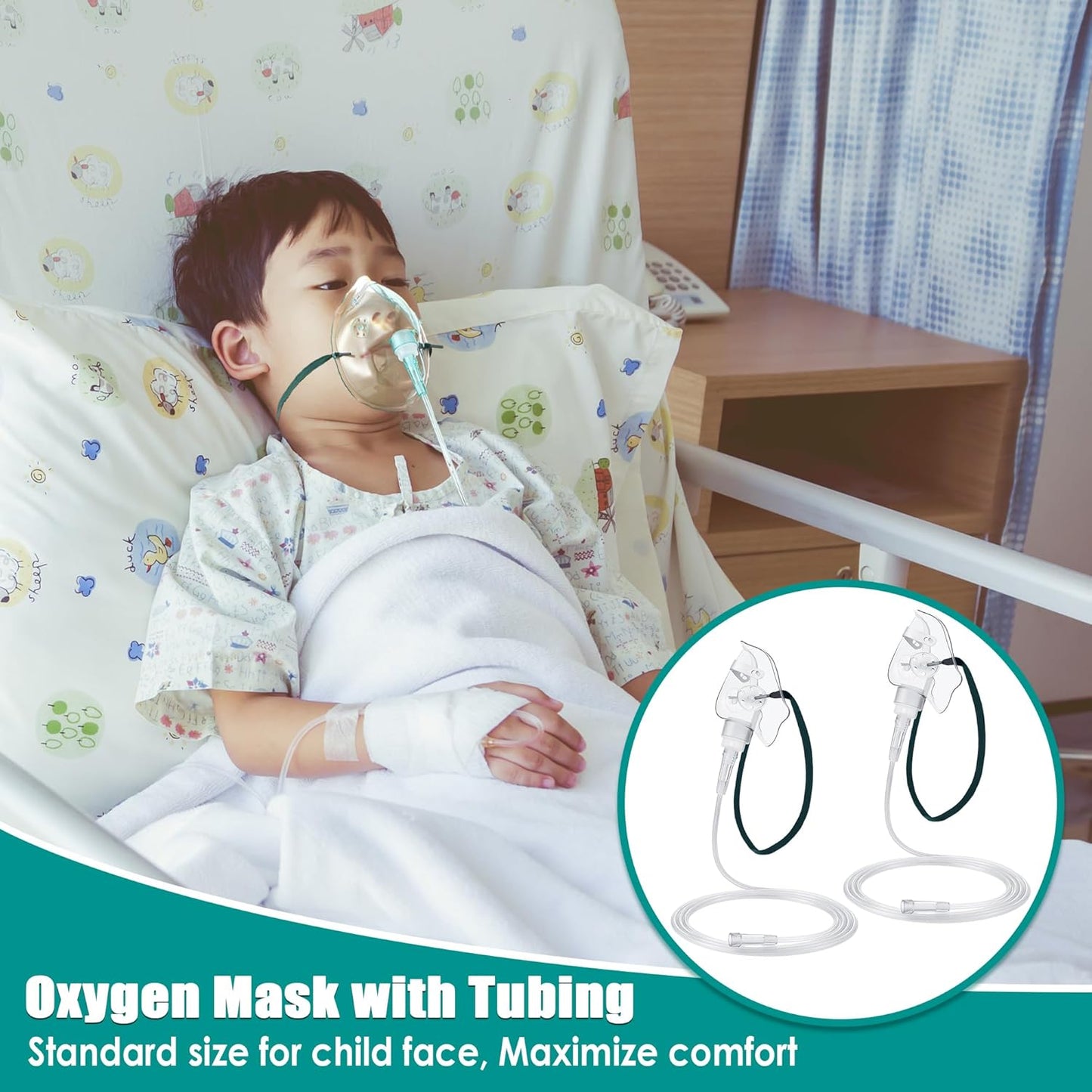 Geiserailie 2 Pack M Size Oxygen Mask with 6.6 Ft Tubing and Adjustable Elastic Strap, Adult Oxygen Mask with Tubing, Transparent Masks for Face Adult