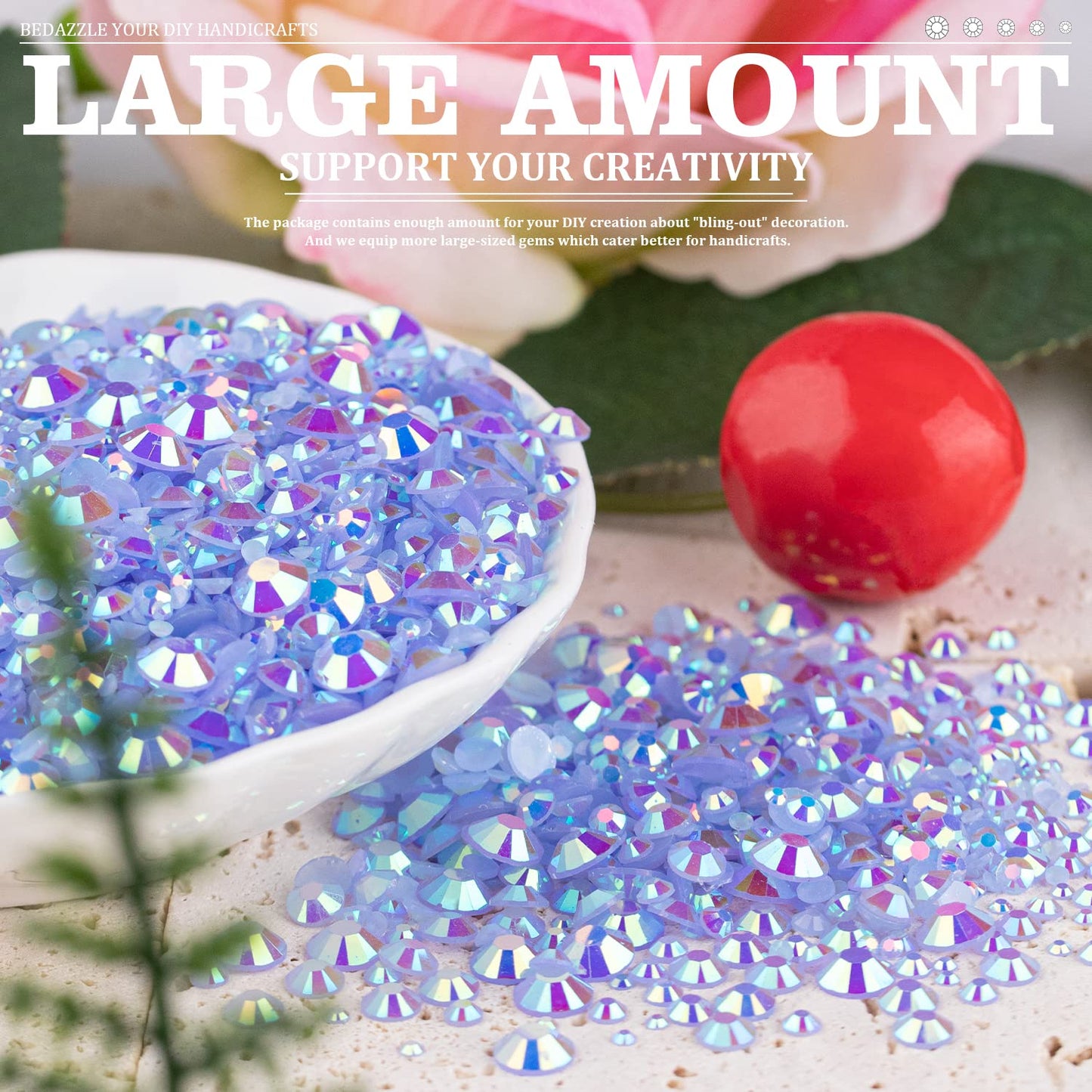 7000PCS Resin Rhinestones with Tweezers for Crafting, 2/3/4/5/6mm Flatback Jelly Rhinestones, 4 Box Sky Blue AB Non Hotfix Crystal Gems for DIY Crafts Mugs Tumblers Clothes Makeup Nail