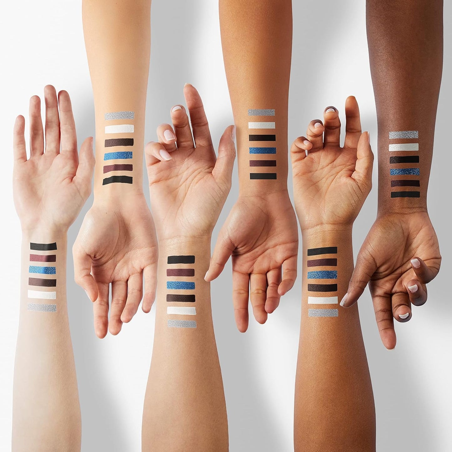 evpct 6Pcs White Glitter Eyeliner Pencils Set delineadores de colores para ojos lapiz negro a prueba de agua Black Silver Blue Red Brown Metallic Colorful Liquid Eye Liners Waterproof