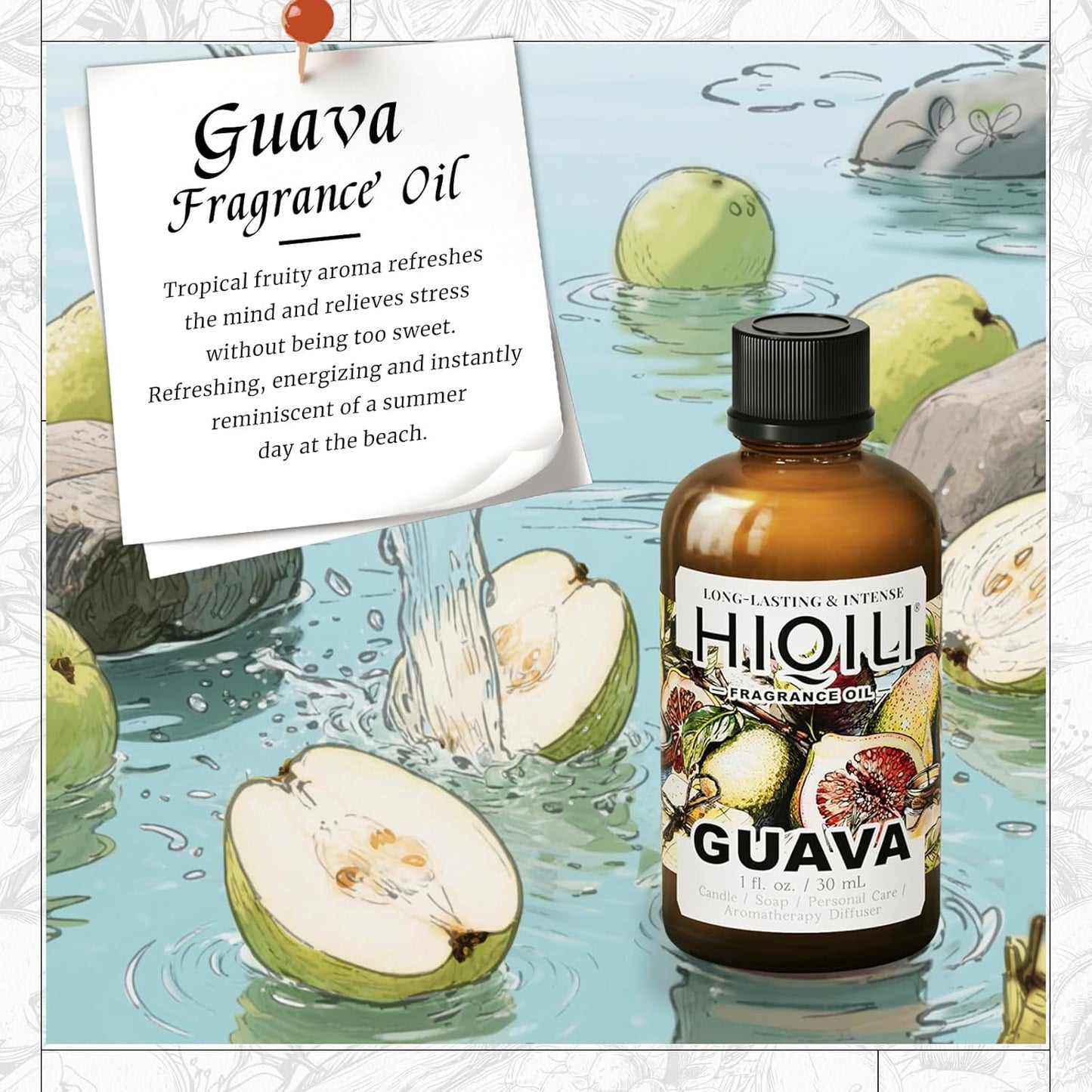 HIQILI Guava Fragrance Oil for Candle, Soap & Bath Bombs Making, Long-Lasting Fruity Scent, and Indoor Diffusers Use - 1 Fl Oz