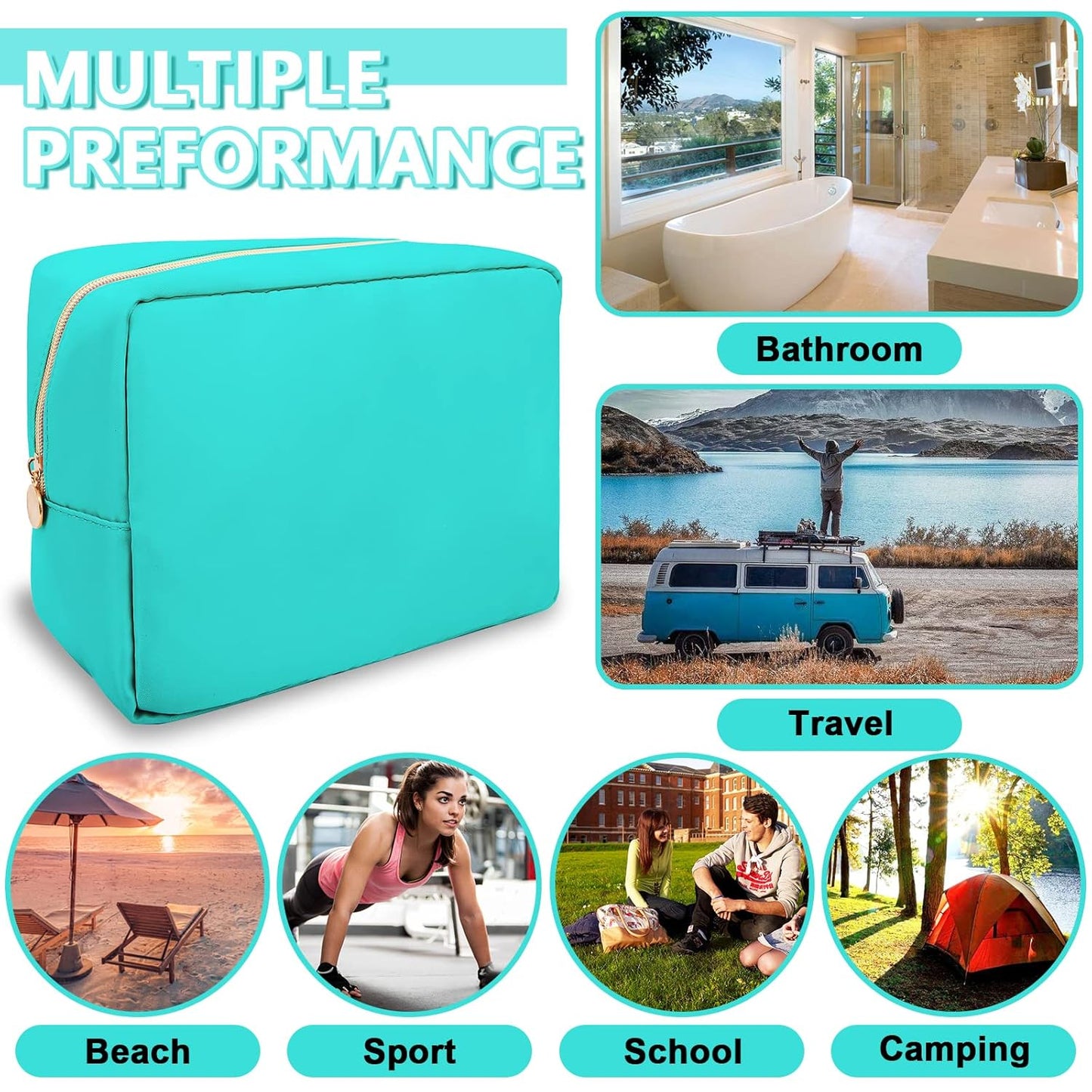 Large Makeup Bag Pouch,Nylon Women Travel Toiletry Storage Bag Preppy Cosmetic Bag for Girls,Big Makeup Organizer Bag Cute Zipper Pouch Skincare Bag for Sport Work Gift(Large-Cotton Candy)