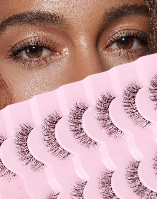 Natural Lashes Cat Eye False Eyelashes Wispy Eye Lashes Wispies Eyelashes C Curl Fake Eyelashes Natural Look Clear Band Lashes