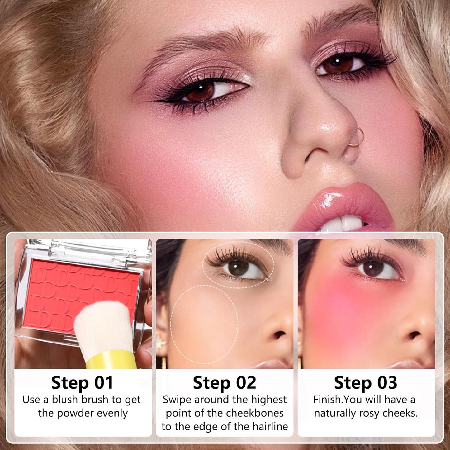 Embossed Blush, Palette Pink Dark Powder Blush Palette