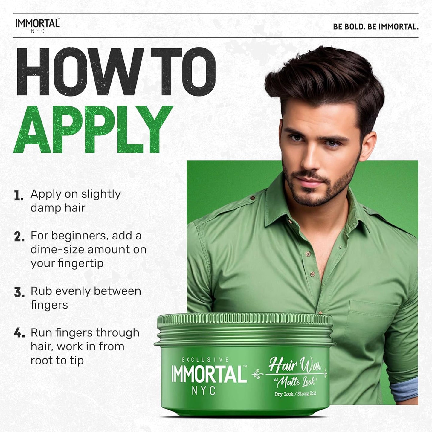 Immortal NYC Matte Look Hair Wax, 1, Provides strong hold, matte finish, natural look, extra volume, all-day control, and washes out easily.