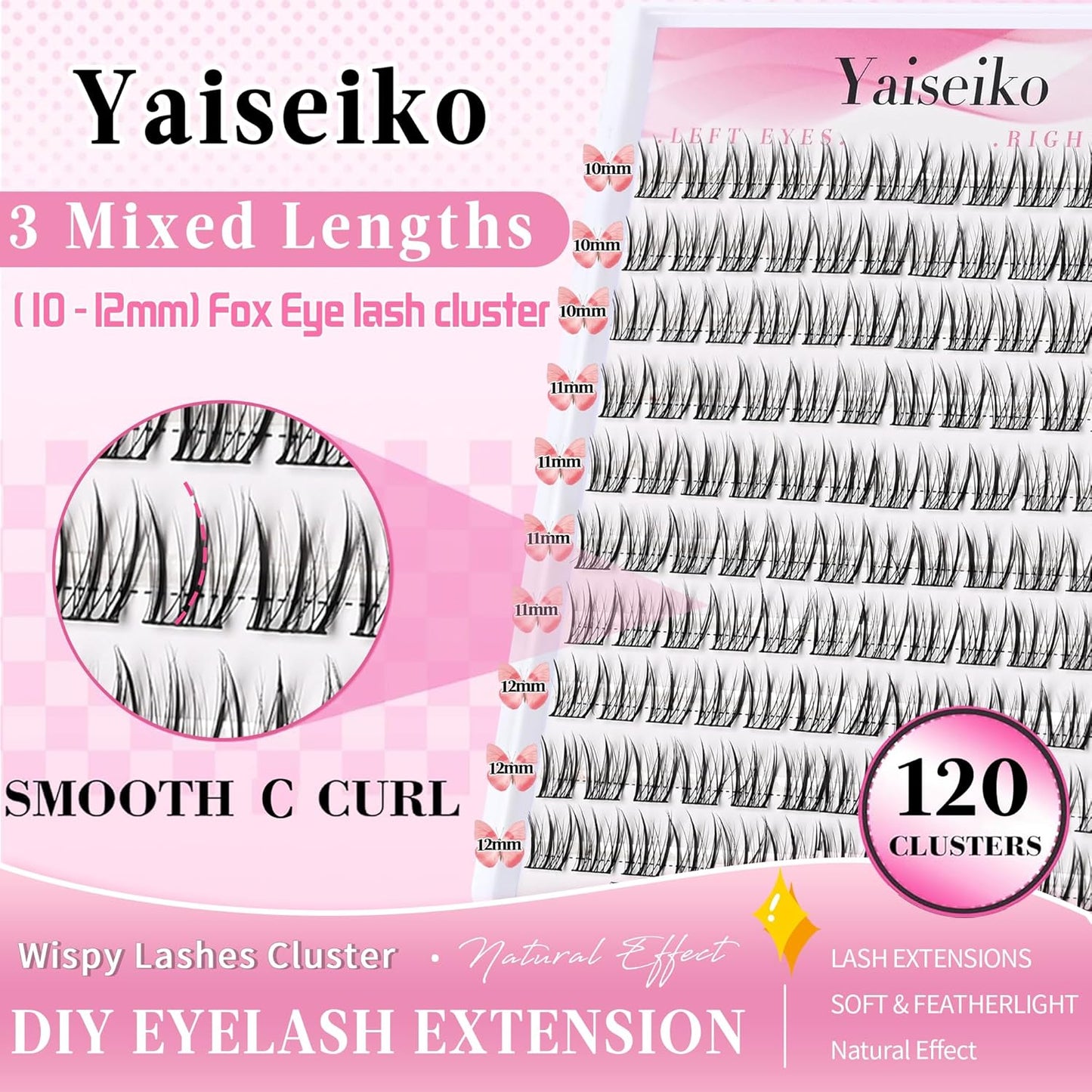 Natural Lash Clusters Wispy DIY Cluster Eyelash Extensions C Curl Individual Lashes 10-12mm Short Eyelash Clusters Manga Cluster Lashes 120pcs Lashes Clusters
