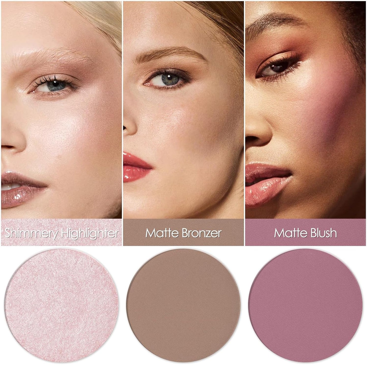 FOCALLURE Blush and Highlighter Palette,3 in 1 Contour Palette,Cruelty-Free Matte Bronzer Powder,Shimmer Illuminator Highlighters for a Glowing Look,#08