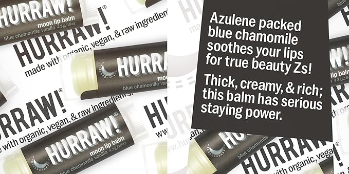 Hurraw! Moon Night Treatment (Blue Chamomile, Vanilla) Lip Balm: Organic, Certified Vegan, Cruelty and Gluten Free. Non-GMO, 100% Natural. Bee, Shea, Soy and Palm Free. Made in USA