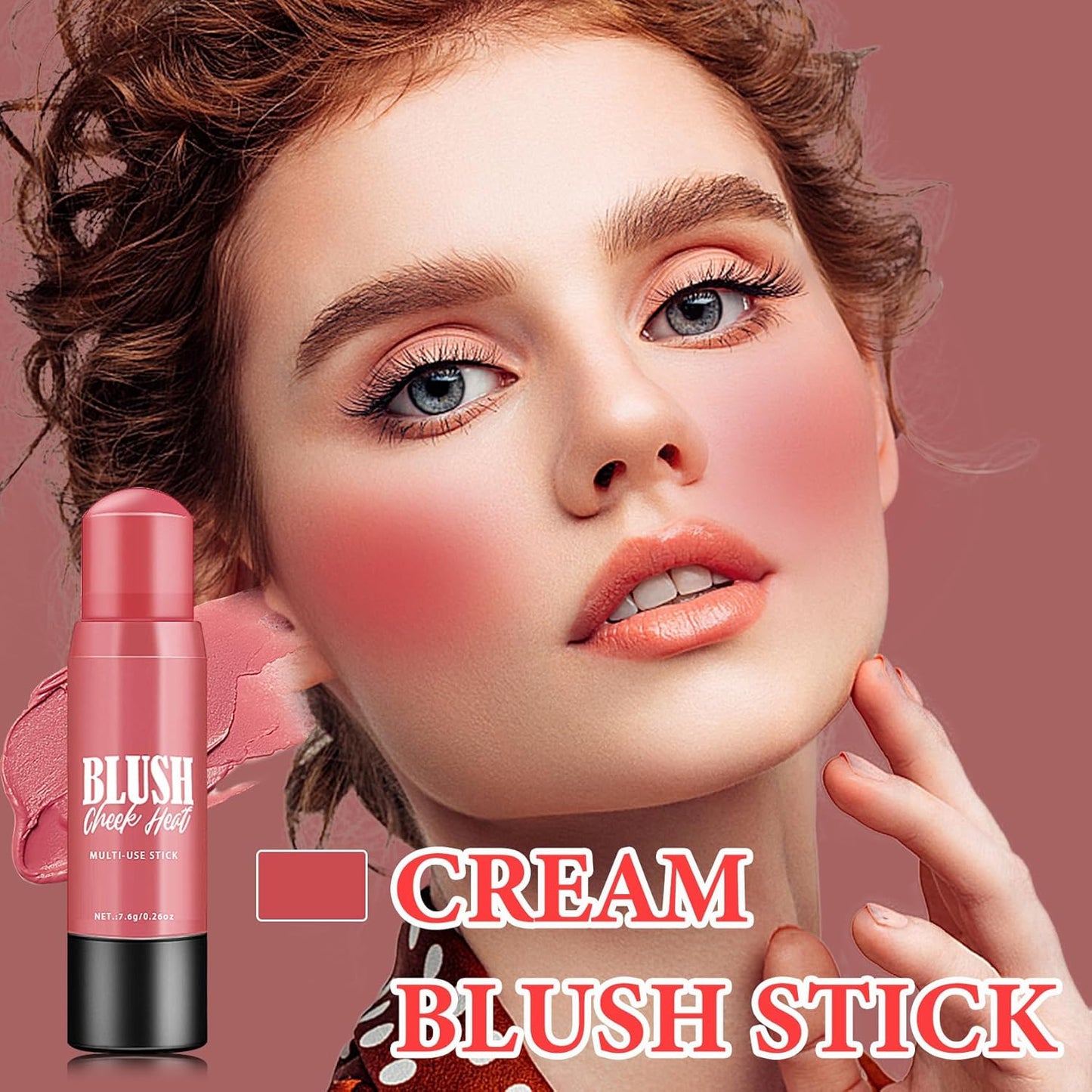 Cream Blush Stick Makeup,Blush Stick for All Skin Tones,Easy to Color,Soft Long Lasting Lightweight Blush Face Makeup Stick,Waterproof Multi Stick for Cheeks & Lip & Eyes（#104）