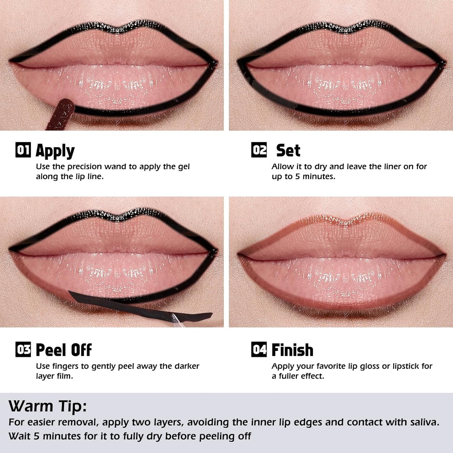 KIMUSE Peel Off Lip Liner Stain, Long Lasting Lip Tint Stain Peel Off, Waterproof, Transfer-Proof, Highly Pigmented Color Peel Off Lip Stain Liner, Matte Finish