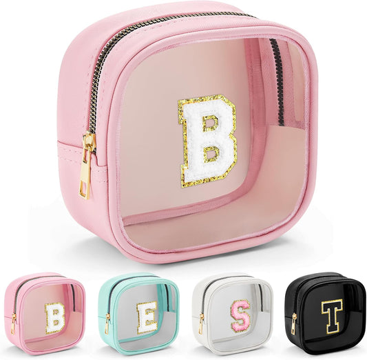 YOOLIFE Small Cosmetic Bag for Purse Mini Makeup Bag for Teacher Cute Clear Make Up Pouch for Travel Tiny Leather Pink Make Up Organizer Case for Backpack Toiletry Bag Waterproof Square Pouch B