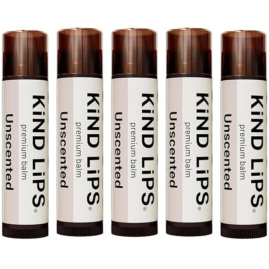 Kind Lips Lip Balm - Nourishing & Moisturizing Lip Care | for Dry Chapped Lips | Infused with Shea Butter & Beeswax | Unscented | 0.15 Ounce (Pack of 5)