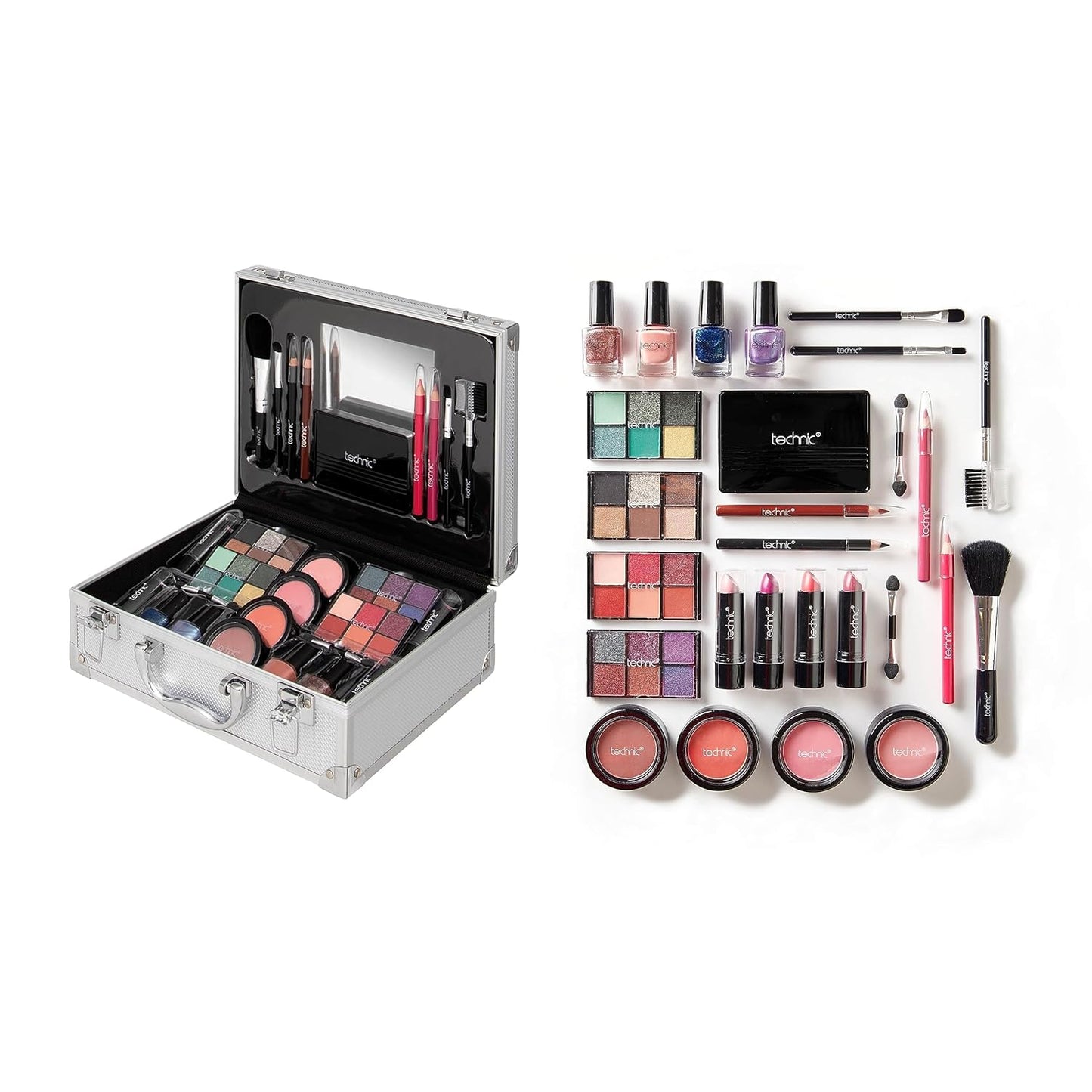 28 Pcs Carry All Full Make Up Kit In a Trunk Train Case Including Makeup Brushes, Eye Shadows, Nail Polish, Blushers, Lipsticks and More