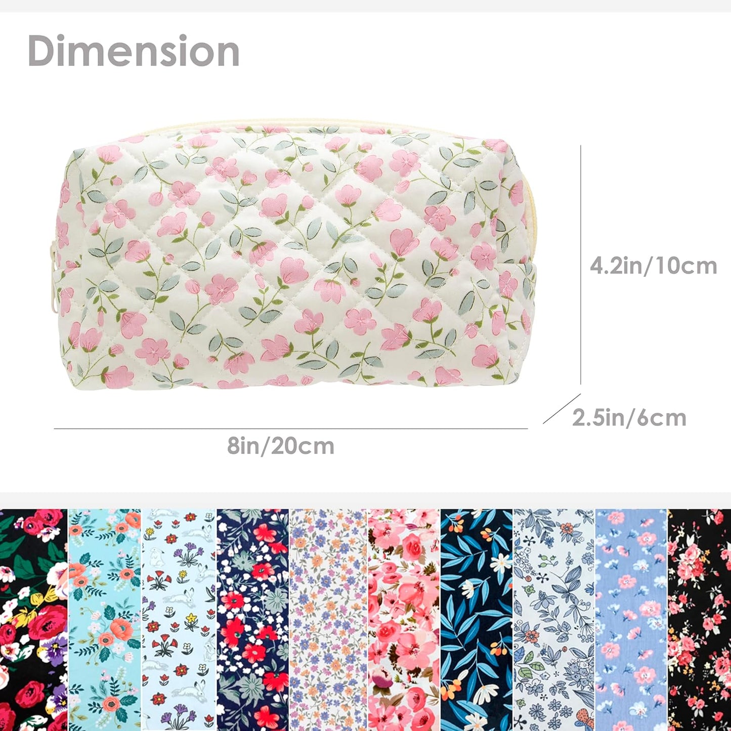 PAZIMIIK Vintage Quilted Makeup Bag Cosmetic Pouch for Brushes Pencils and Travel Make Up Accessories for Women and Girls Flower White
