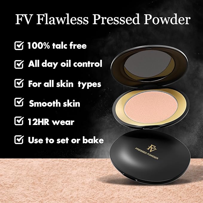 FV Matte Finish Pressed Powder, Long-Lasting, Lightweight, Oil-Control, Medium Coverage Baking Setting Powder for All Skin Types, 0.28 Oz, Classic Ivory