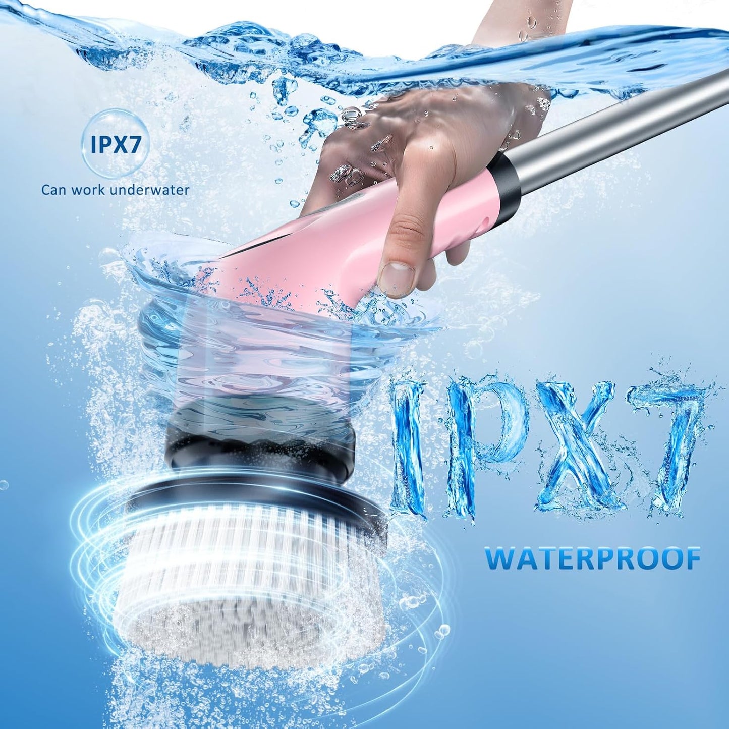 Electric Spin Scrubber Upgraded Battery with Extra-Long Runtime, IPX7 Waterproof Power Cleaner with 7 Brush Heads, 2 Speeds Adjustable Long Handle for Bathroom, Floor, Shower, Tile & Kitchen Cleaning