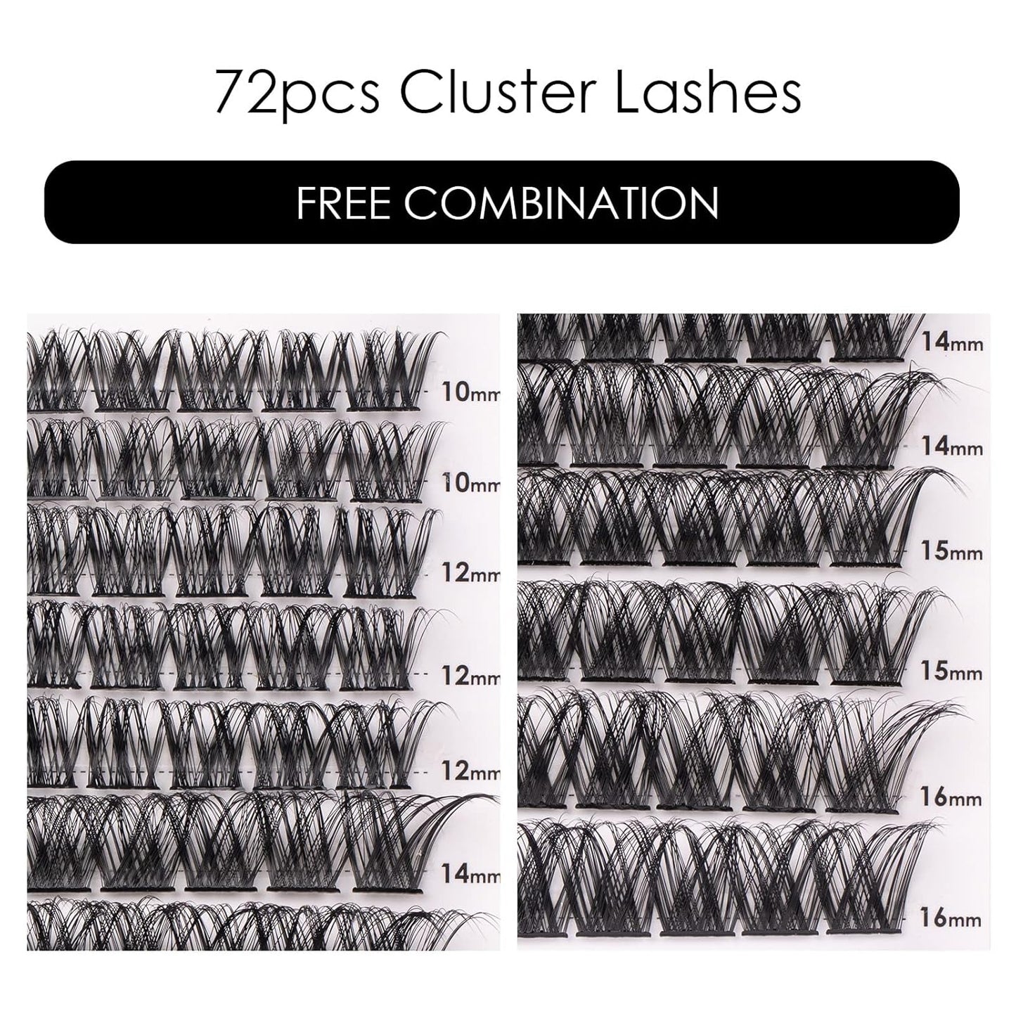 Cluster Lashes 72 Individual Lashes Clusters Eyelash Extensions False Eyelashes DIY Lash Extension Kit Reusable False Eyelashes Natural Look Mix 10-16mm C D Curl-DM01