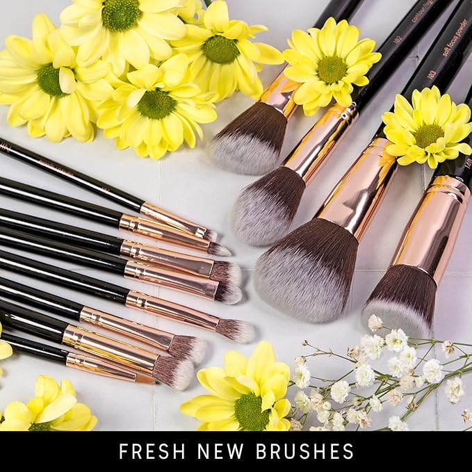 Niré Beauty 15piece Award Winning Professional Makeup Brush Set: Vegan Makeup Brushes with Case, Makeup Sponge, Brush Cleaner, Guide, Gift Box