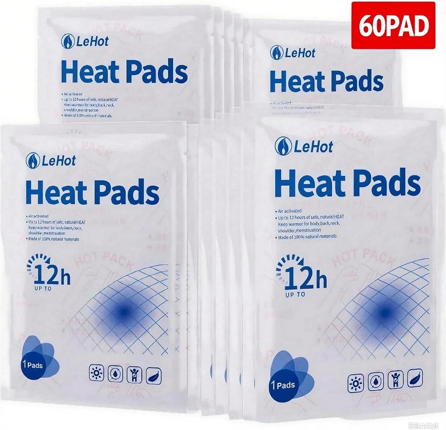 Hot Body Warmers - 60 Pack Disposable Adhesive Patches for Up to 12 Hours of Safe, Natural Heat, Ideal for Outdoor Activities like Skiing, Hiking & More, Fastest Activation for On-the-Go Warmth.