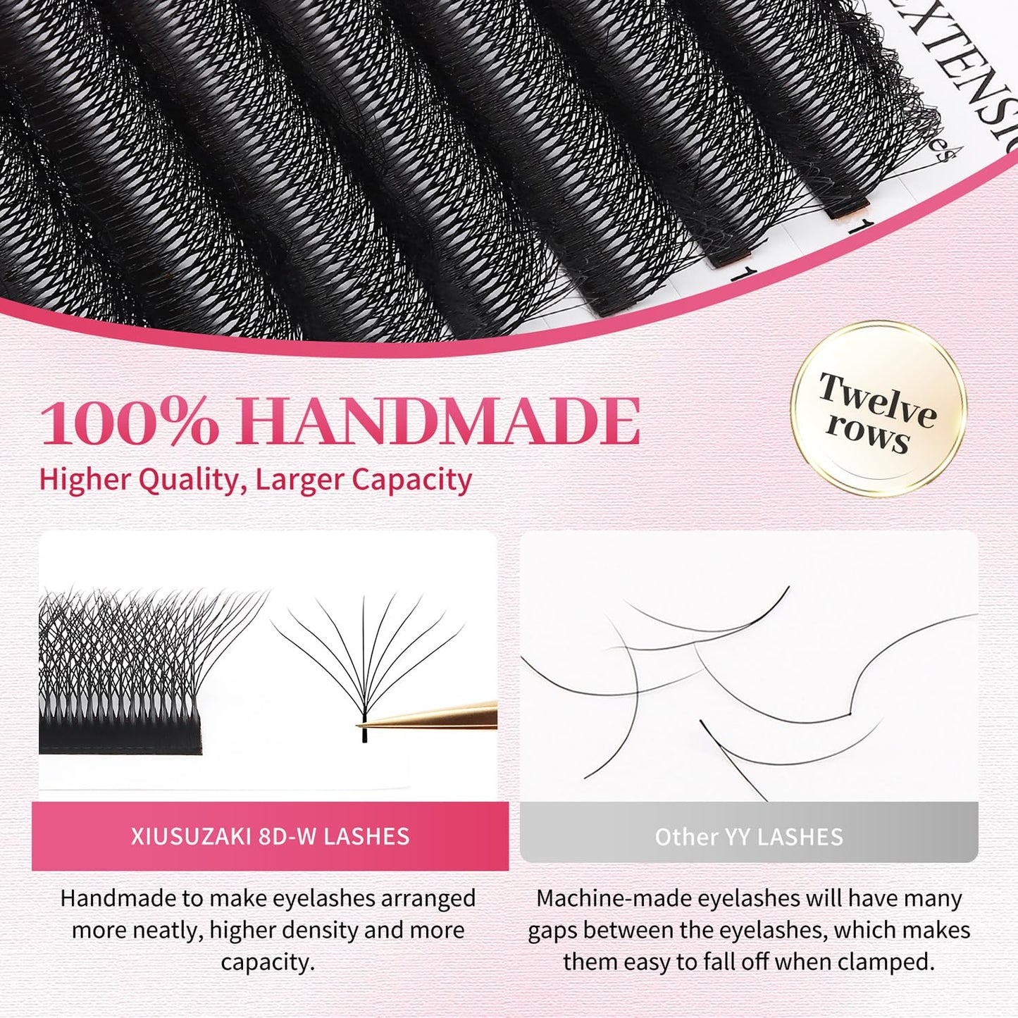 W Lash Extensions Supplies 8D Eyelash Extensions W Shape 0.07mm Thickness D Curl 14mm Premade Fans Easy Fan Lashes Volume Matte Black 12 Rows Crisscross Eye Lashes(W-8D-0.07-D,14mm)