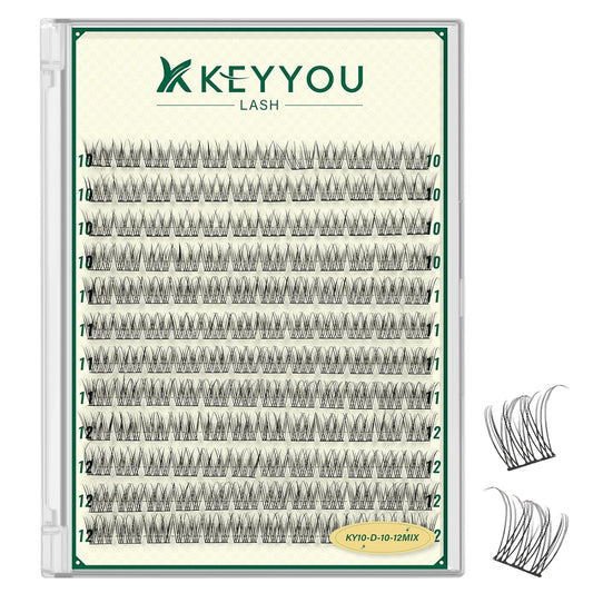 KEYYOULASH Lash Clusters Manga Lash Extension D Curl 144pcs 10-12mm Wispy Eyelash Clusters Natural Volume Eyelash Extensions Individual Lashes DIY at Home(KY10,D-10-12MIX)