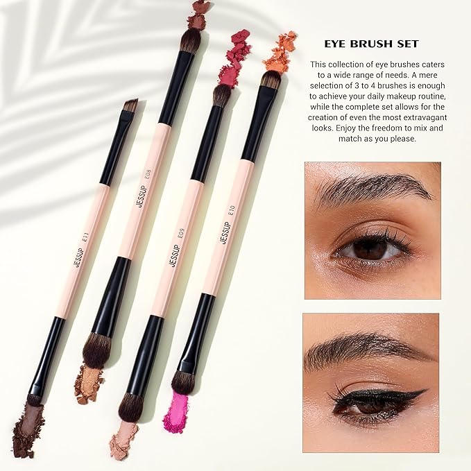 Jessup Makeup Brushes Set 7pcs Double Sided Makeup Brushes for Foundation Concealer Blush Eyeshadow Contour Bronzer Powder Blending Eyebrow Eyeliner, Cruelty-Free Make up Brushes Peach Dust T600