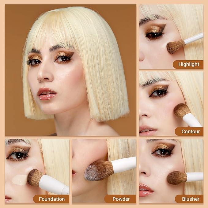 Jessup Makeup Brush Set 5Pcs Face Makeup Brushes Vegan Soft Foundation Brush Blush Brush Bronzer Contour Brush Highlighter Brush Fluffy Setting Powder Brush, Light Grey T493