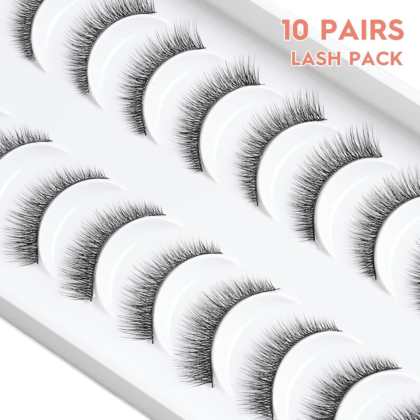 Natural Lashes 7MM Extra Short Eyelashes Natural Cat Eye Lashes 10 Pair False Eyelashes Wispy Eye Lashes Pack C Curl Strip Lashes 3D Volume Short Lashes Siligli Eyelashes