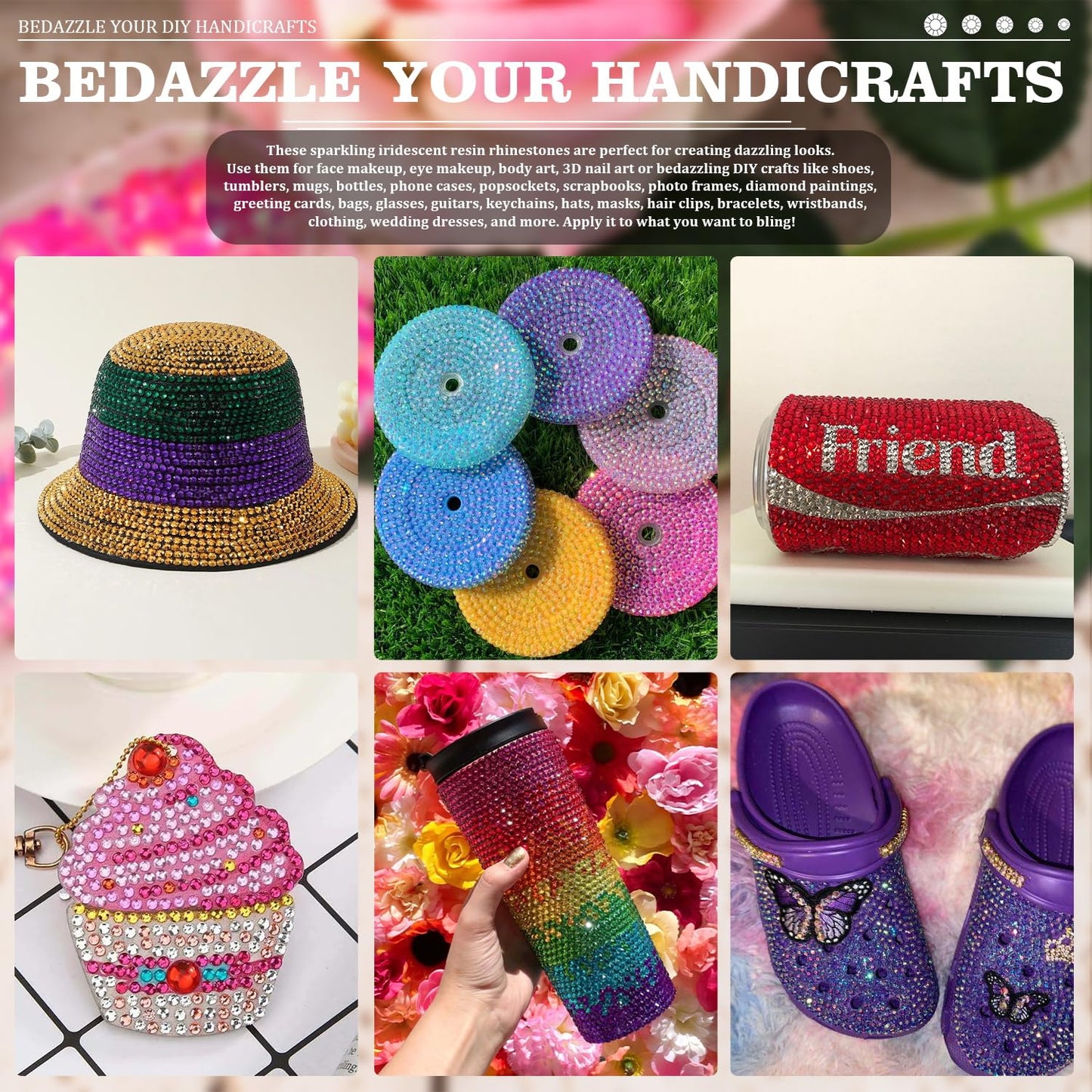 7000PCS Resin Rhinestones with Tweezers for Crafting, 2/3/4/5/6mm Flatback Jelly Rhinestones, 4 Box Pink AB Non Hotfix Crystal Gems for DIY Crafts Mugs Tumblers Clothes Makeup Nail