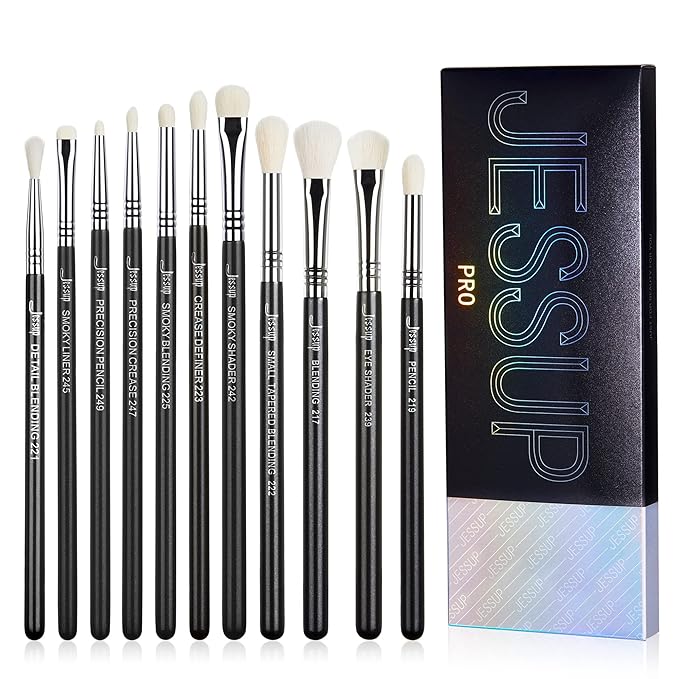 Jessup Eyeshadow Brush Set 11pcs Eye Makeup Brushes Set Professional Eye Shadow Brush Blending Brush Shader Crease Brush Black T340