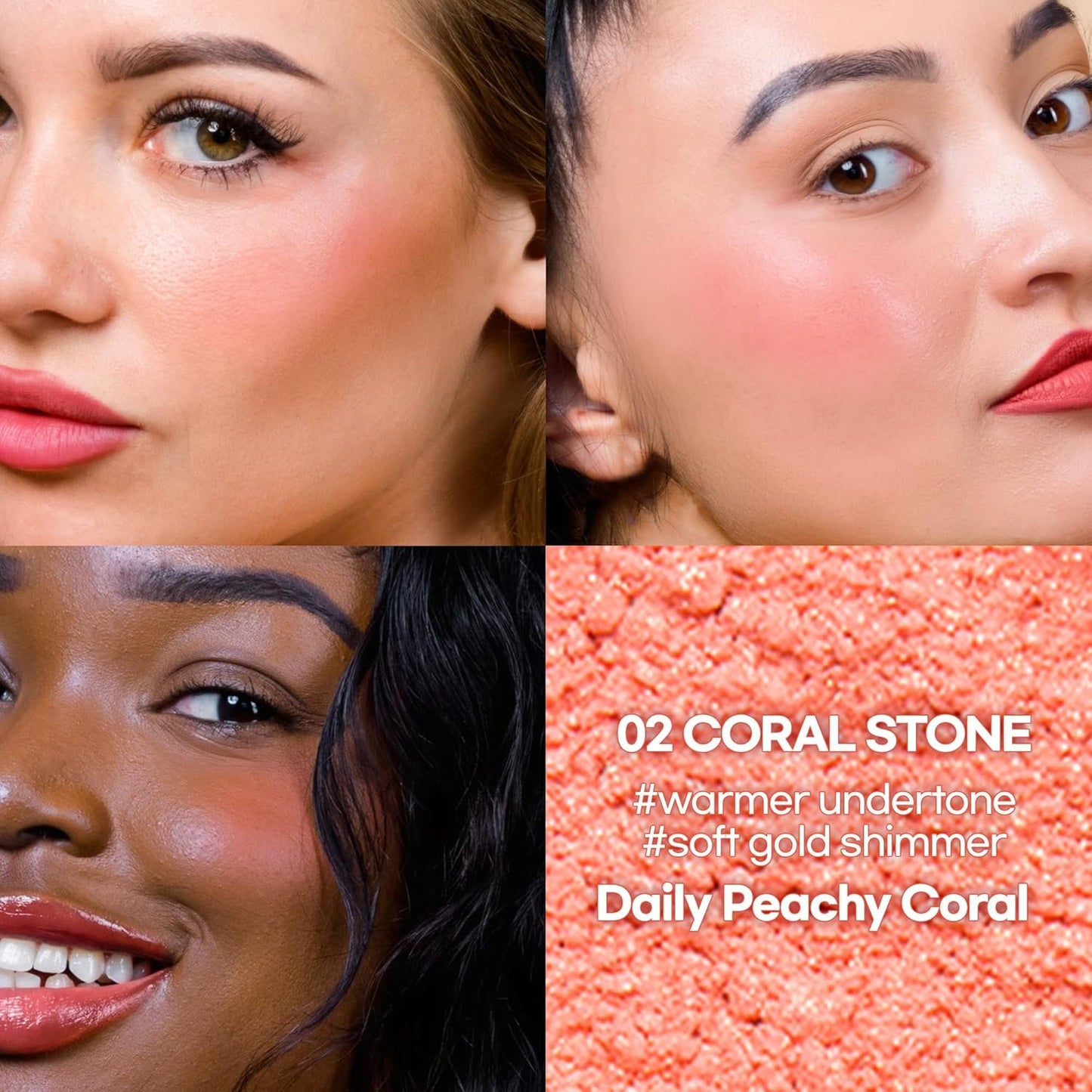 Hope Girl 3D Powder Blusher 0.17oz | Skin-Loving Korean Mini Blush for Cheeks and Eye Makeup w/Allantoin | K Beauty Cool Toned Vibrant Sunkissed Fine Powder Makeup Blush Cosmetics (#02 Coral Stone)