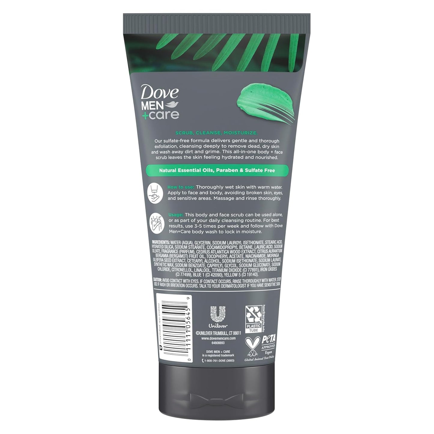 Dove Men+Care Body and Face Scrub Costal Cedar Deeply Exfoliates for Hydrated & Nourished Skin 100% Gentle Cleanser, No Sulfate Cleansers or Parabens, 98% Biodegradable Formula 9 oz