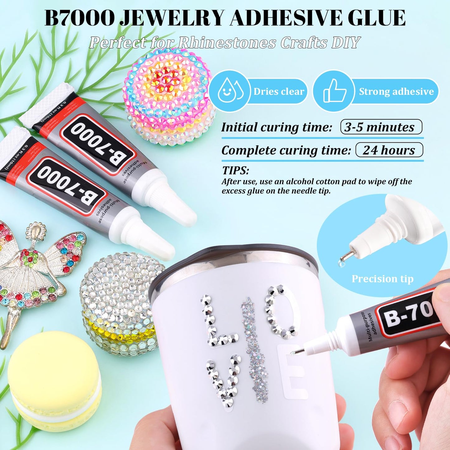 6000Pcs Resin Rhinestones for Bedazzling with 3Pcs B7000 Jewelry Glue, 1 Box Silver Flatback Rhinestones for Crafting Crafts DIY, Crystals Gems for Clothing Shoes Tumblers Nail Art Makeup