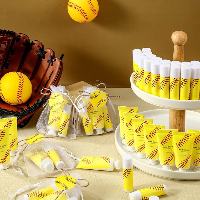 144 Pcs Softball Lip Balm Hand Cream Set Softball Accessories Softball Party Favors Including 36 Softball Lip Balm 36 Moisturizing Hand Cream 36 Bags 36 Softball Cards and Ropes for Kids Gifts