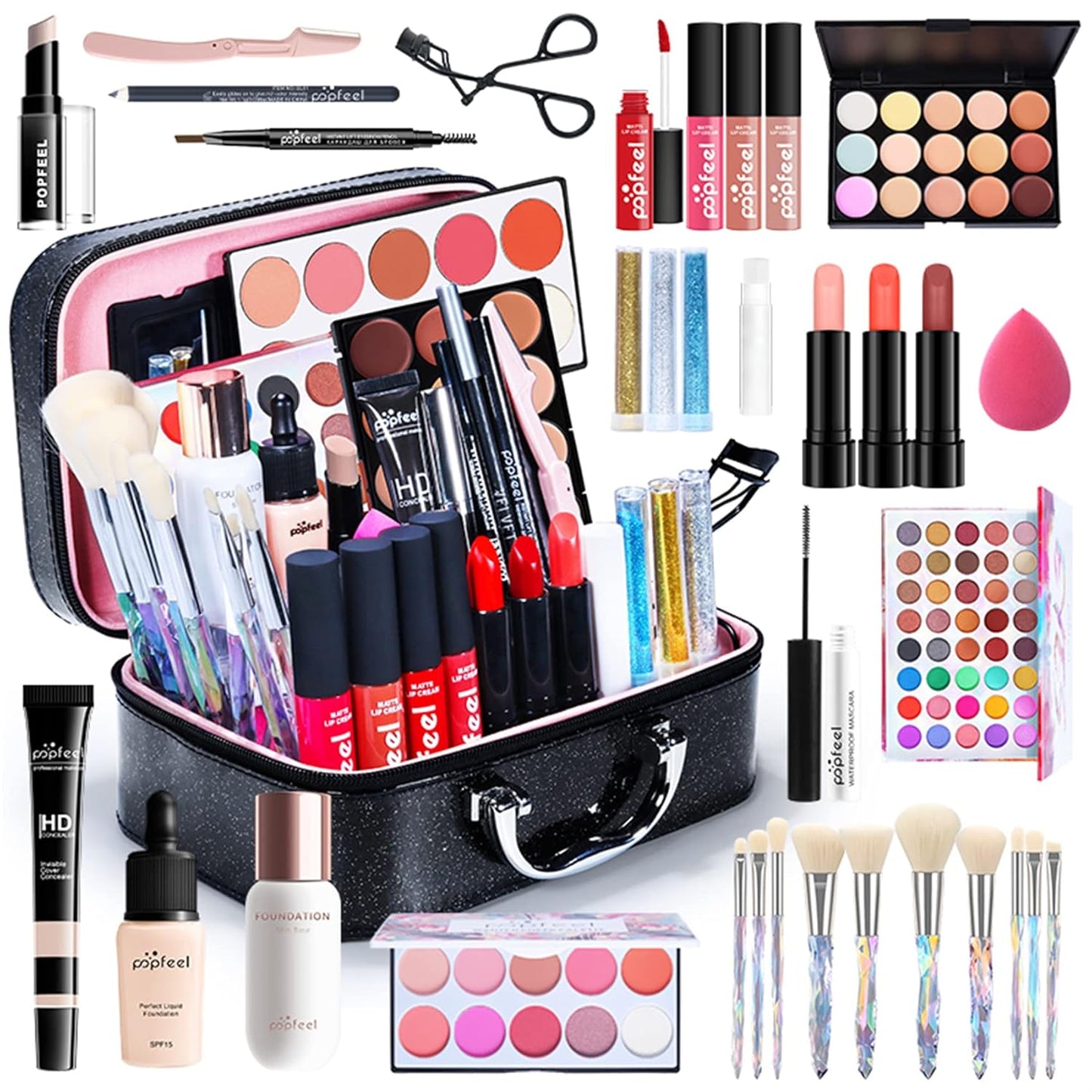 All-in-one Professional Makeup Set for Beginners or teen girls, Cosmetic-Gift for Women -Include Makeup Brush Set, Eyeshadow Palette, Eyebrow Pencil, Mascara, Concealer, Lip Gloss Set -014