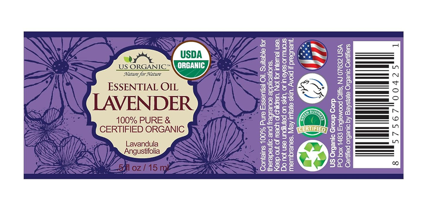 US Organic 100% Pure Lavender Essential Oil, Directly sourced from Bulgaria, USDA Certified Organic, Undiluted, for Diffuser, Humidifier, Massage, Skin, Hair Care, Non GMO, 15 ml